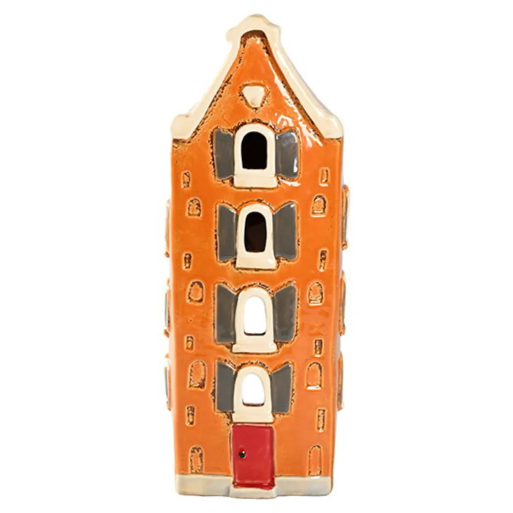 Det Gamle Apotek Lichthäuser, Keramik-Häuschen-Lichthaus Keramikhaus altes Stadthaus orange