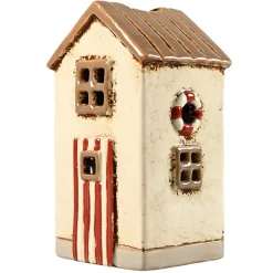 Det Gamle Apotek Lichthäuser, Keramik-Häuschen-Lichthaus Keramikhaus Strandhütte creme-rot