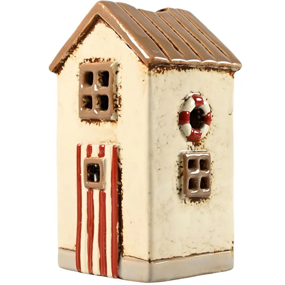 Det Gamle Apotek Lichthäuser, Keramik-Häuschen-Lichthaus Keramikhaus Strandhütte creme-rot