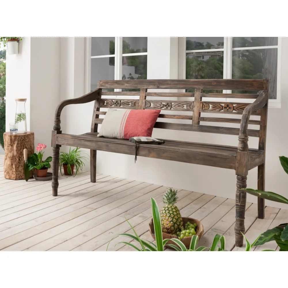Faktorei Gartenmöbel|Gartenmöbel-Sitzbank aus Mahagoni Holz, 3-sitzig