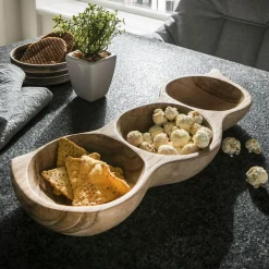 Faktorei Servierplatten & Bretter|Teakholz Deko & Möbel-Teakholz Natur Schale dreigeteilt