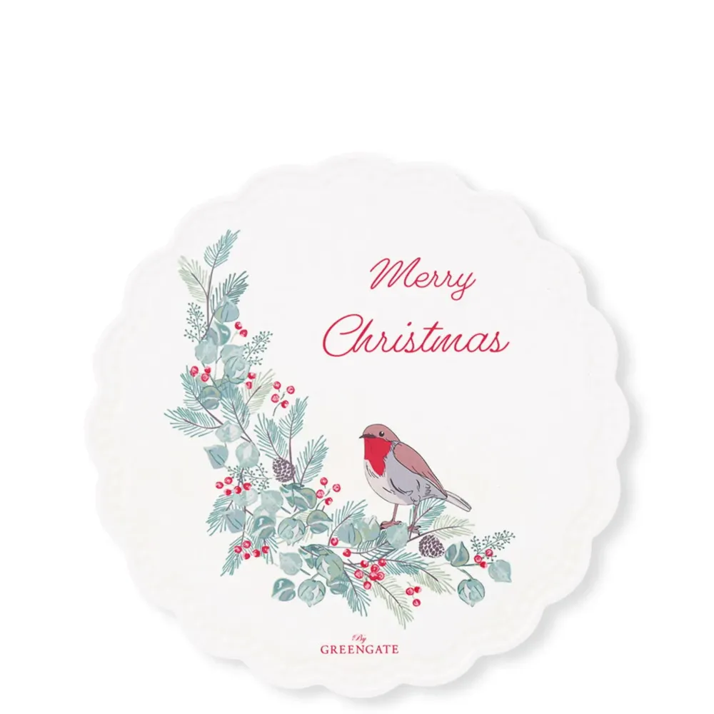GreenGate Getränkeuntersetzer|Geschirr & Tischdeko Skandinavisch-Porzellan Untersetzer rund Leonora Merry Christmas