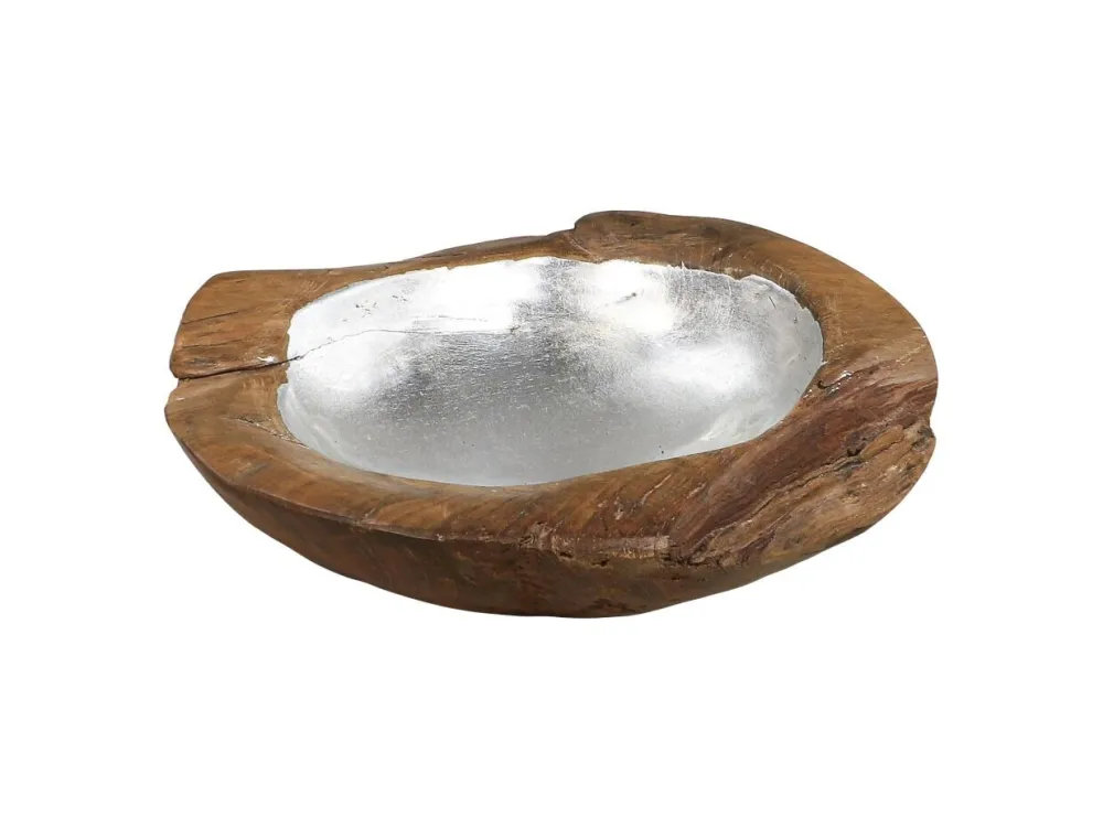 HSM Collection Dekoschalen-Obstschale Teakholz mit Aluminiumschale silber