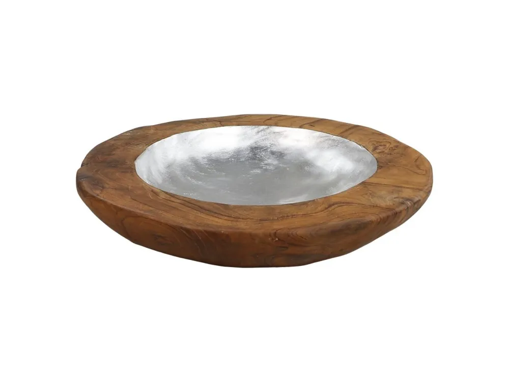 HSM Collection Dekoschalen-Obstschale Teakholz mit Aluminiumschale silber