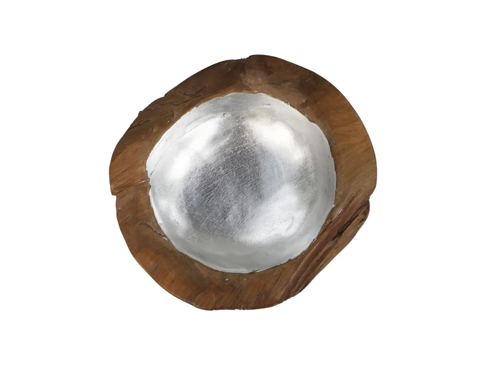 HSM Collection Dekoschalen-Obstschale Teakholz mit Aluminiumschale silber