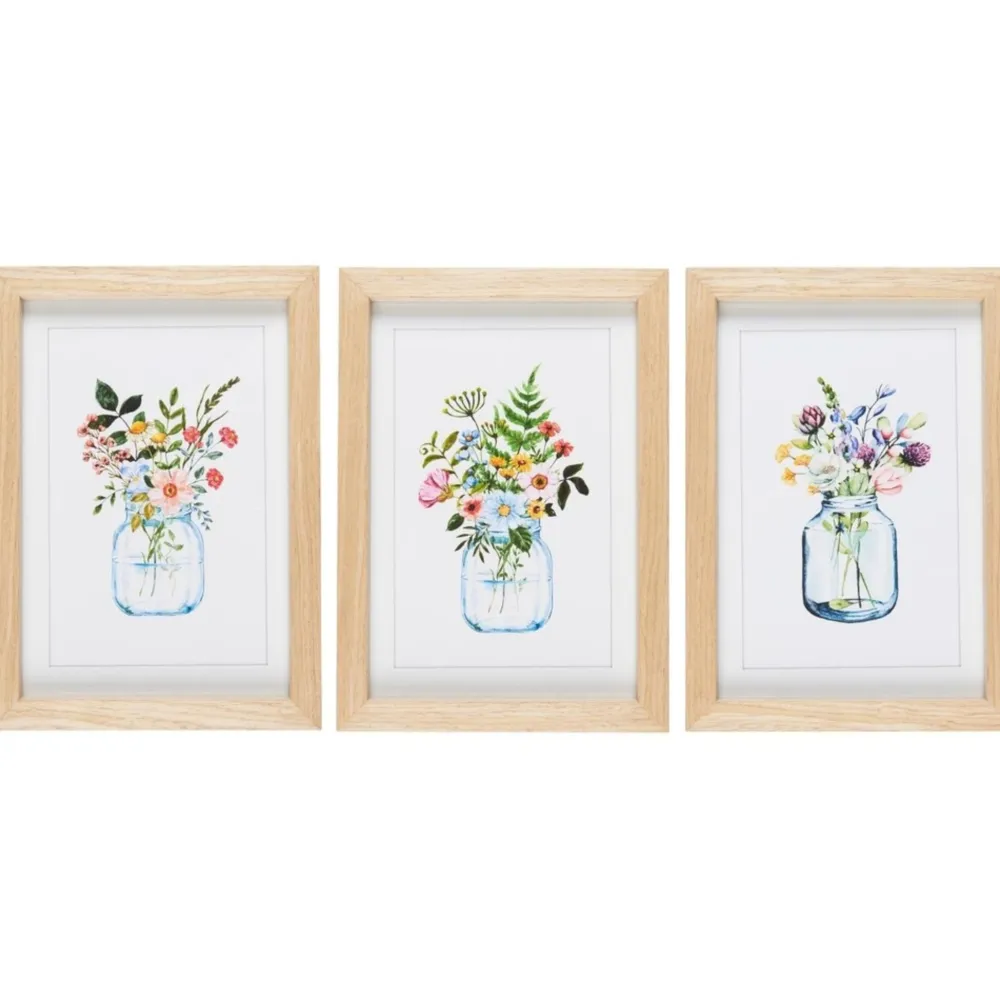 IB Laursen Bilderrahmen|Wanddekoration-3er Bilder-Set mit Blumenmotiv im Holzrahmen
