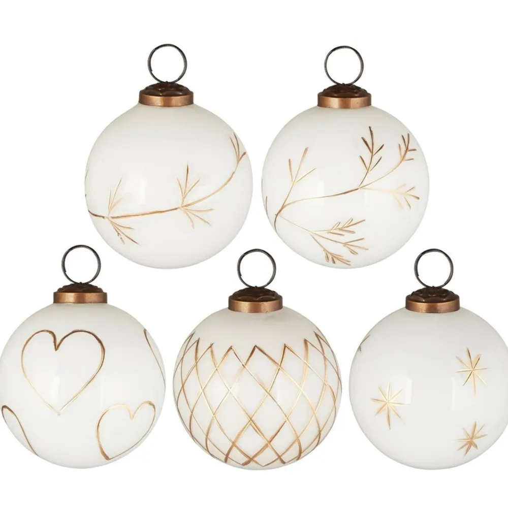 IB Laursen Weihnachtsdeko-Große Weihnachtskugeln 5er-Set mit goldfarbener Eingravierung