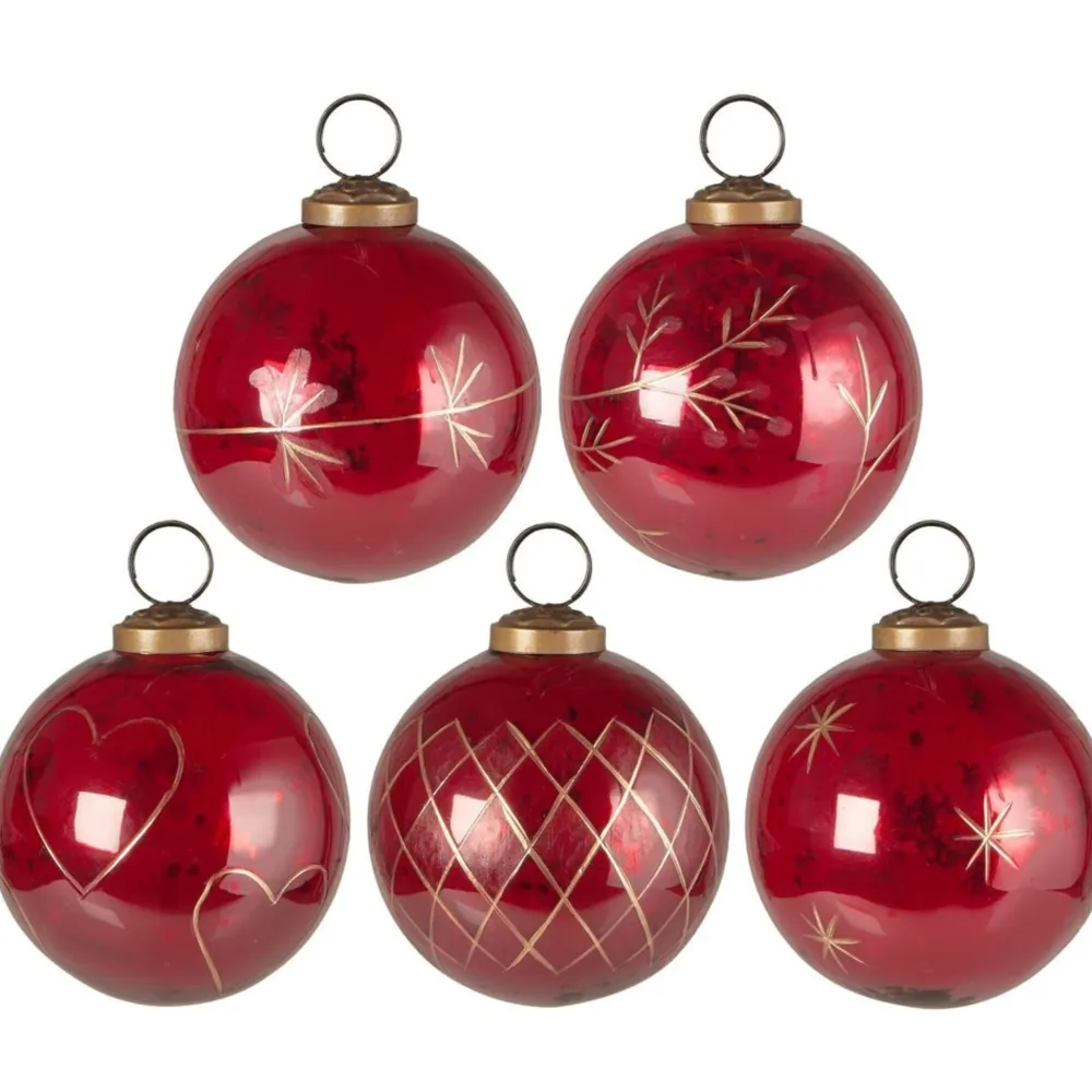 IB Laursen Weihnachtsdeko-Große Weihnachtskugeln 5er-Set mit goldfarbener Eingravierung