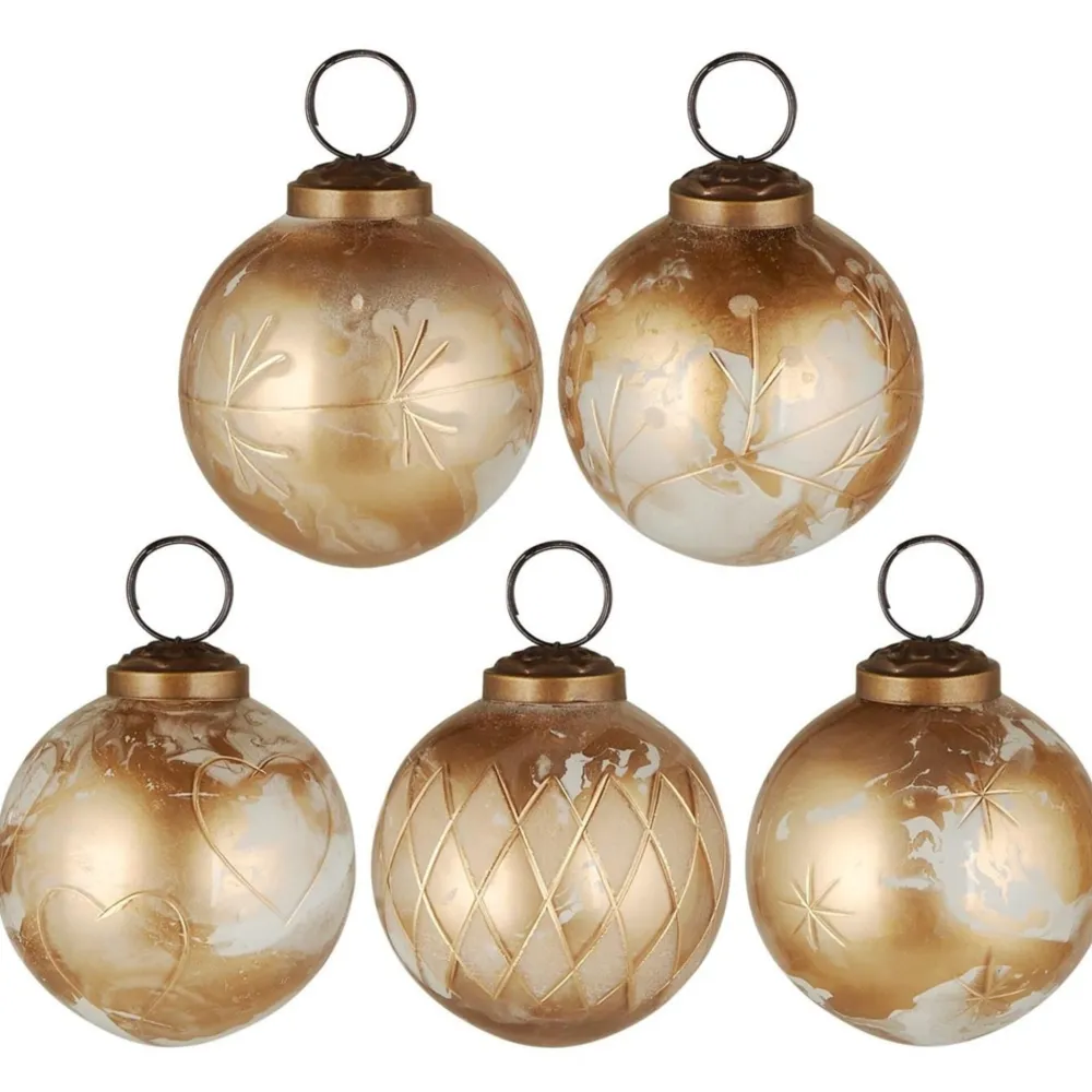 IB Laursen Weihnachtsdeko-Große Weihnachtskugeln 5er-Set mit goldfarbener Eingravierung