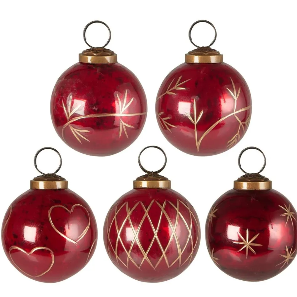 IB Laursen Weihnachtsdeko-Große Weihnachtskugeln 5er-Set mit goldfarbener Eingravierung