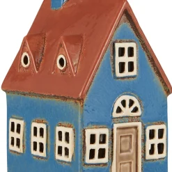 IB Laursen Lichthäuser, Keramik-Häuschen|Teelichthalter-Haus für Teelicht Nyhavn blau mit brauner Tür