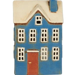 IB Laursen Lichthäuser, Keramik-Häuschen-Keramikhaus für Teelicht Nyhavn blau mit brauner Tür
