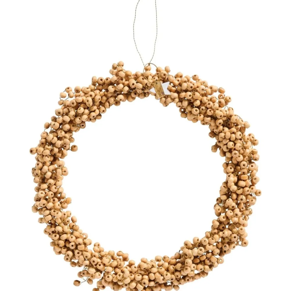 IB Laursen Kunstblumen & Kunstpflanzen|Weihnachtsdeko-Kranz mit Holzperlen Stillenat handgefertigt