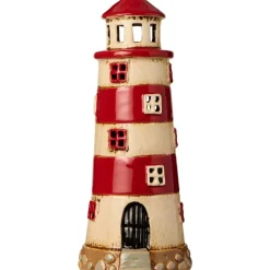 IB Laursen Lichthäuser, Keramik-Häuschen|Deko-Objekte & Figuren-Leuchtturm mit roten Streifen