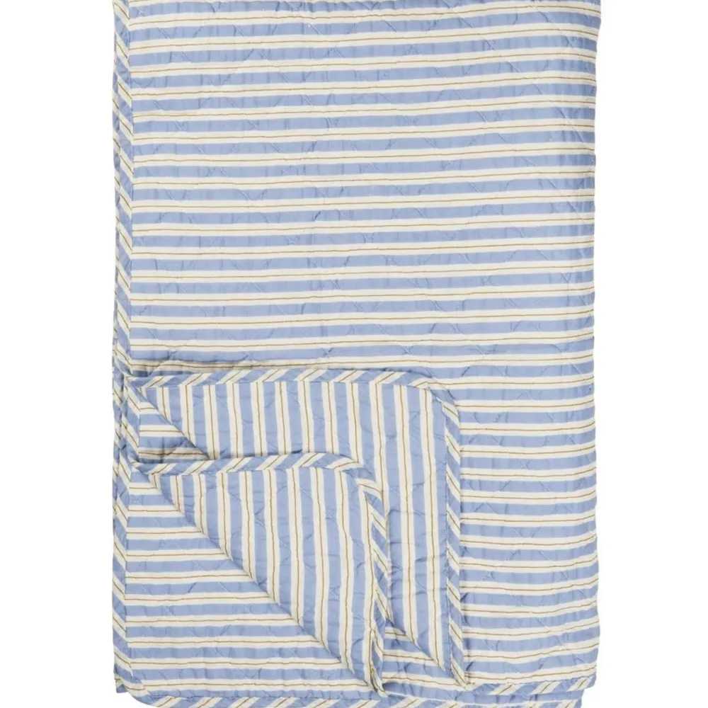 IB Laursen Quilts & Bettwäsche|Decken & Plaids-Quilt blau mit weißen und braunen Streifen