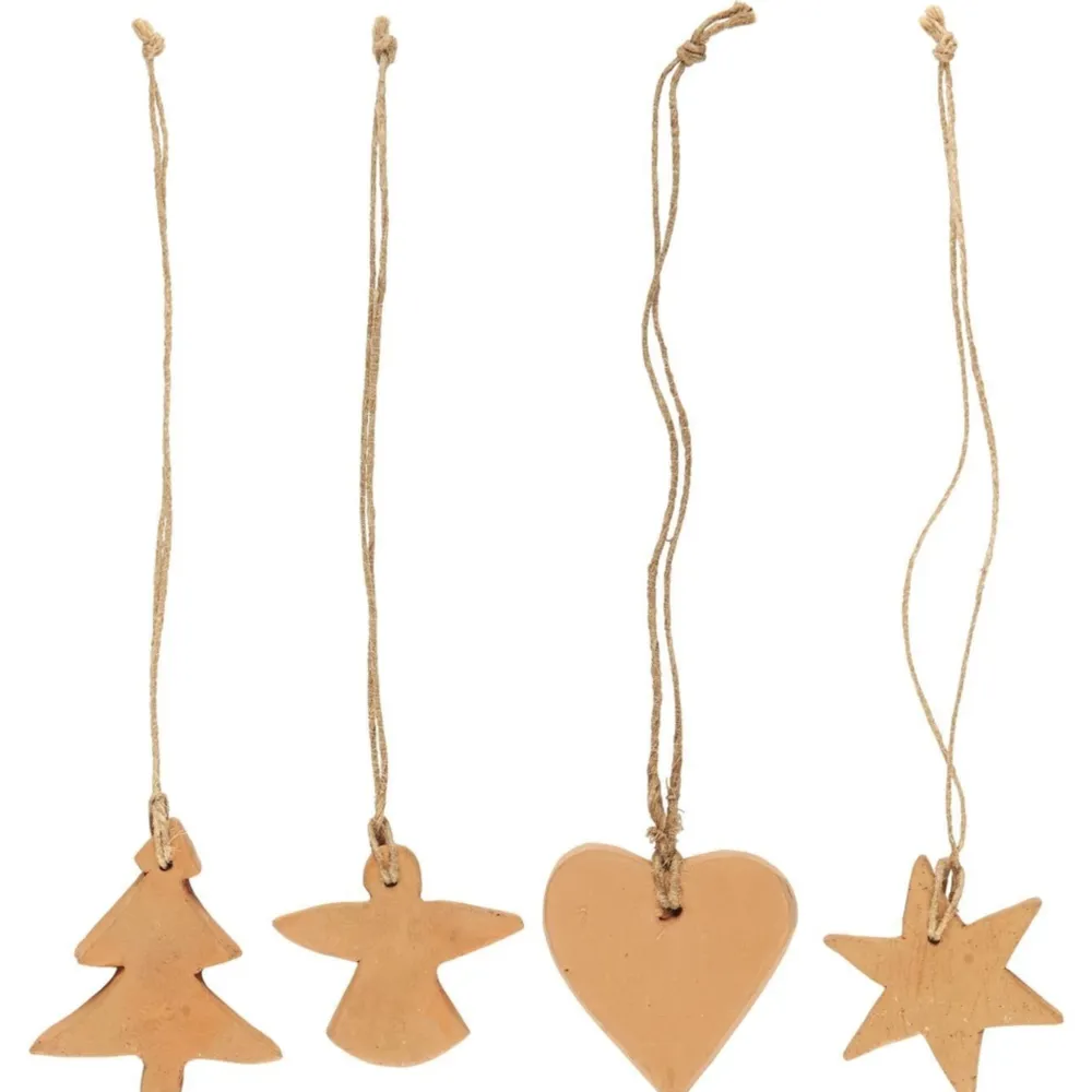 IB Laursen Weihnachtsdeko-Weihnachtsschmuck Aufhänger im 4er-Set aus handgefertigtem Ton