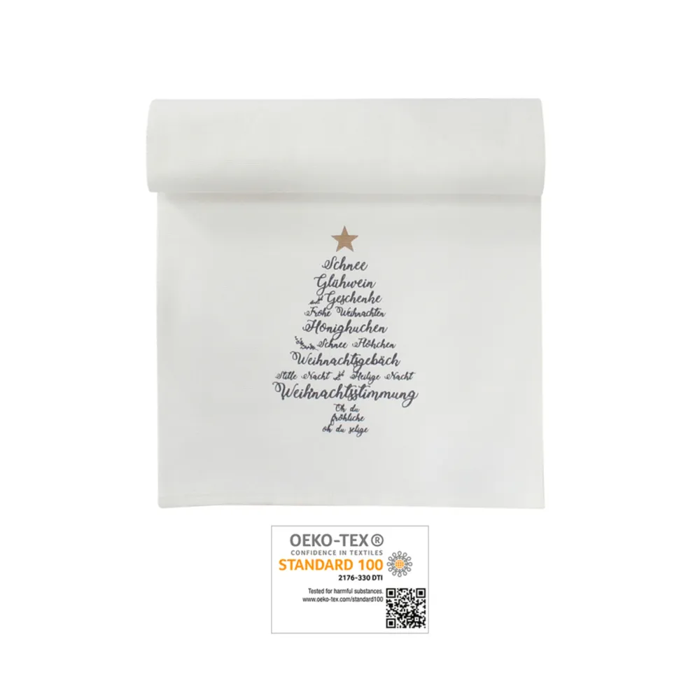 Krasilnikoff Weihnachtsdeko-Tischläufer Christmas Words, Weiß