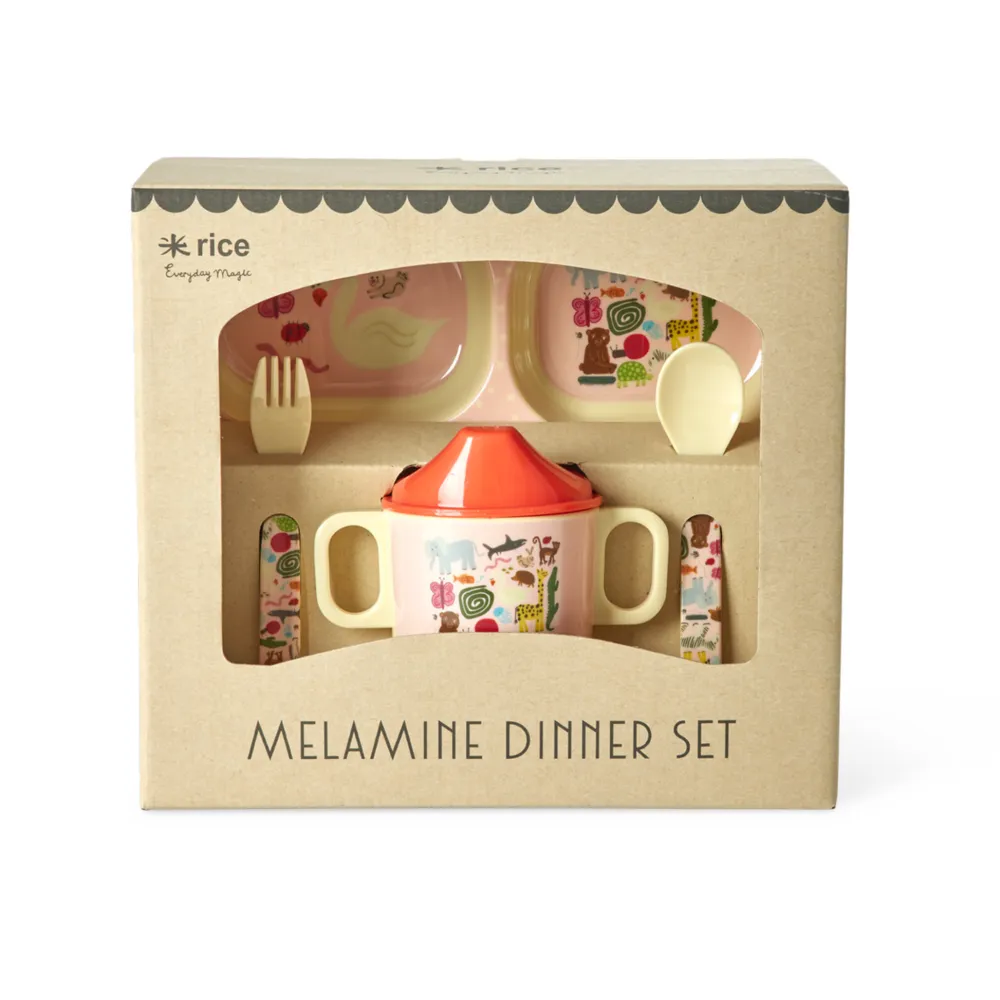 RICE Geschirr & Tischdeko Skandinavisch-Baby Geschirrset Wildlife Print aus Melamin
