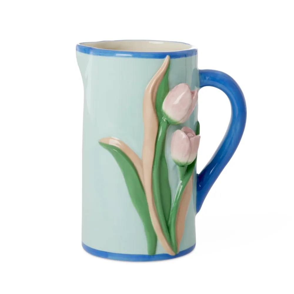 RICE Karaffen|Krüge & Kannen-Handbemalter Keramik Krug mit Tulpen
