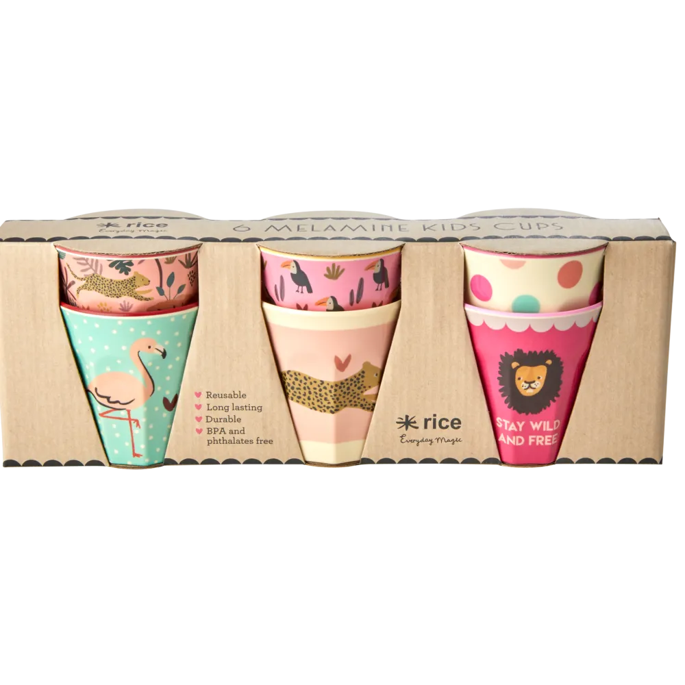 RICE Becher, Tassen & Cups|Geschirr & Tischdeko Skandinavisch-Kleine Melamin Kinder Becher Jungle Animals 6er Pack