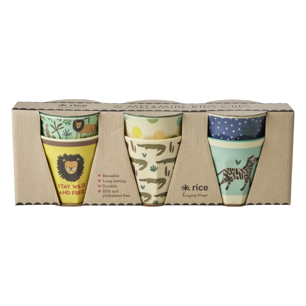RICE Becher, Tassen & Cups|Geschirr & Tischdeko Skandinavisch-Kleine Melamin Kinder Becher Jungle Animals 6er Pack