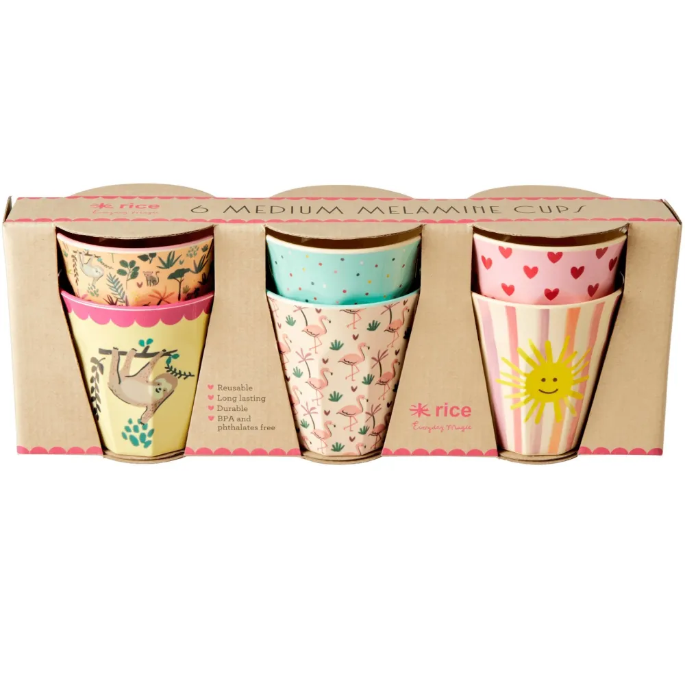 RICE Becher, Tassen & Cups|Geschirr & Tischdeko Skandinavisch-Melamin Becher 6er-Set Funky Prints Pink