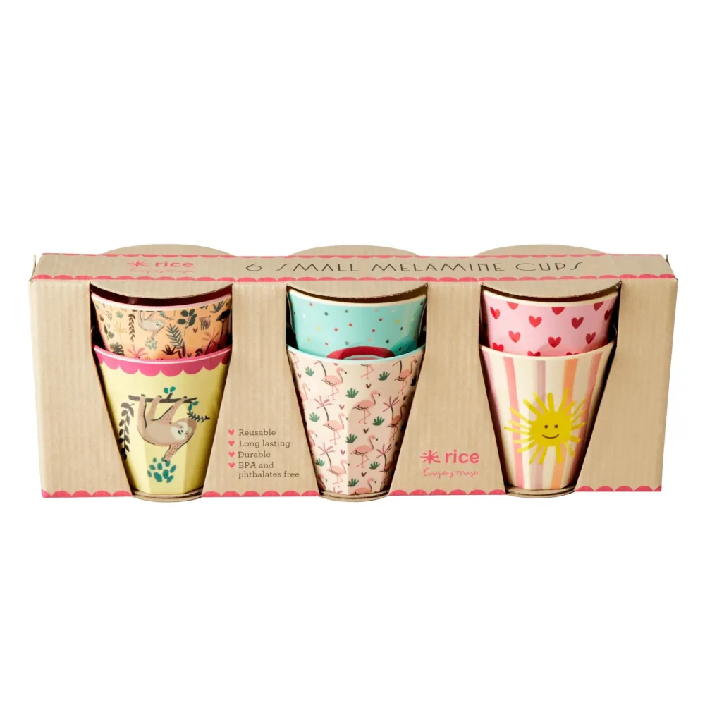 RICE Becher, Tassen & Cups|Geschirr & Tischdeko Skandinavisch-Melamin Becher 6er-Set Funky Prints Pink