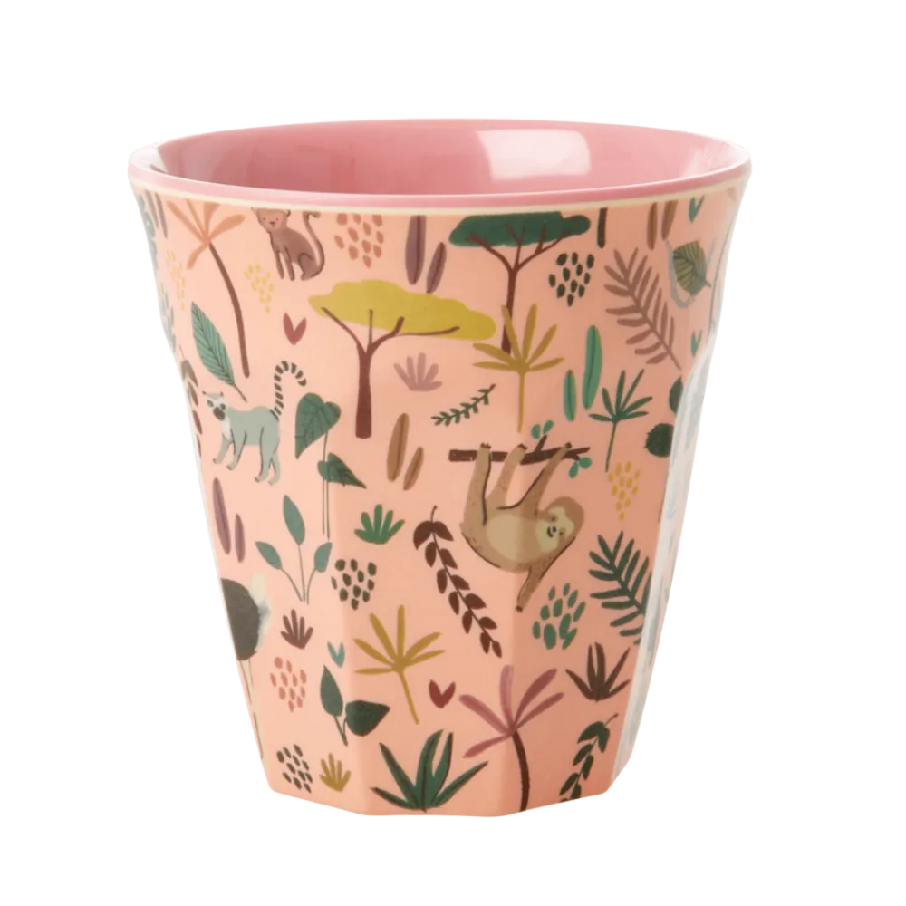 RICE Kindergeschirr-Melamin Kinder Becher Medium Jungle Animals All Over