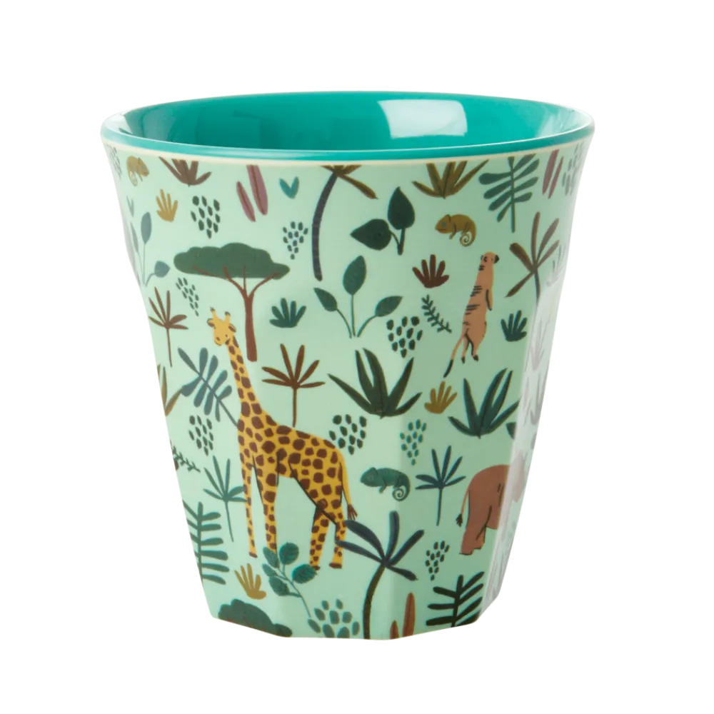 RICE Kindergeschirr-Melamin Kinder Becher Medium Jungle Animals All Over