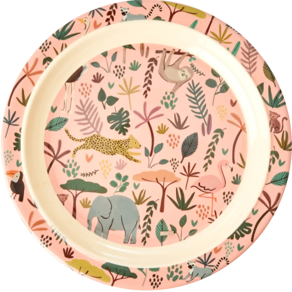 RICE Kindergeschirr-Melamin Kinderteller Jungle Animals All Over