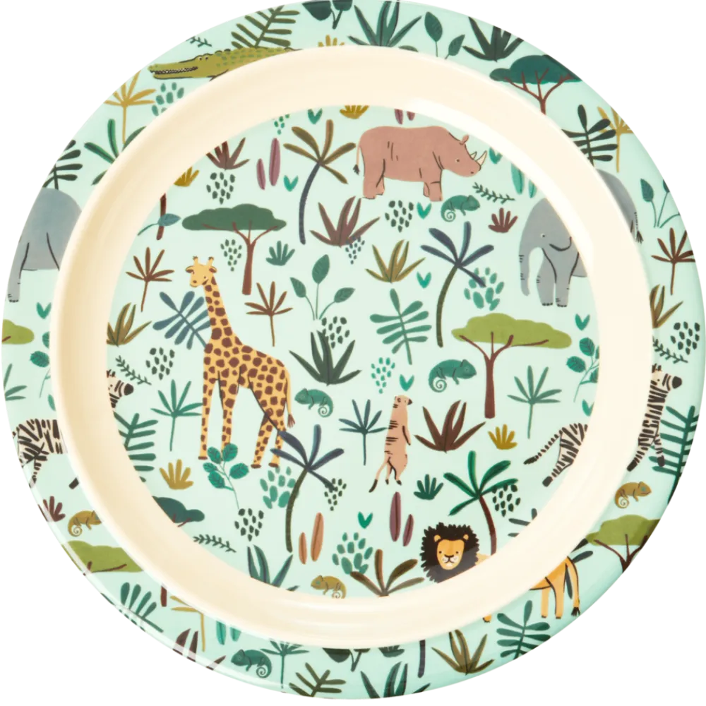 RICE Kindergeschirr-Melamin Kinderteller Jungle Animals All Over