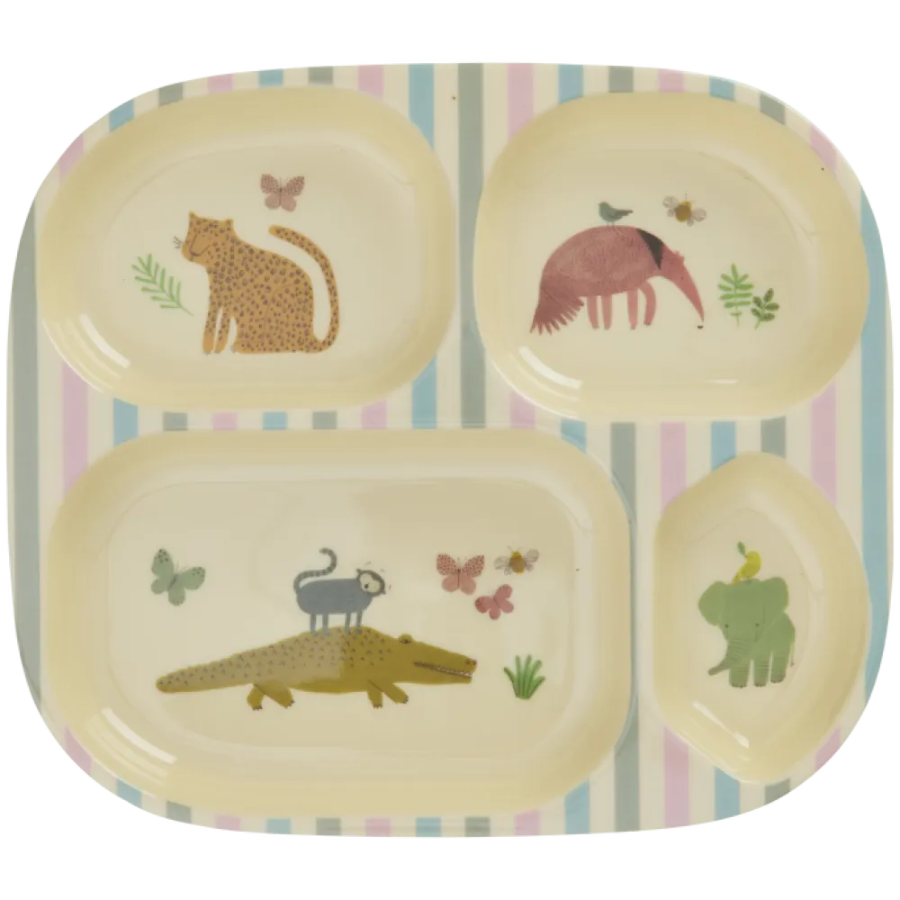RICE Teller|Geschirr & Tischdeko Skandinavisch-Melamin Kinderteller mit 4er Einteilung Sweet Jungle Print
