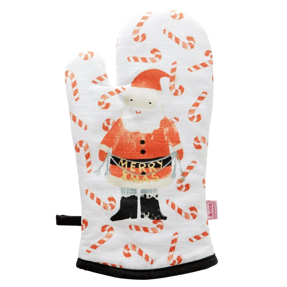 RICE Schürzen & Ofenhandschuhe|Weihnachtsdeko-Ofenhandschuh Santa and Candy Cane aus Baumwolle
