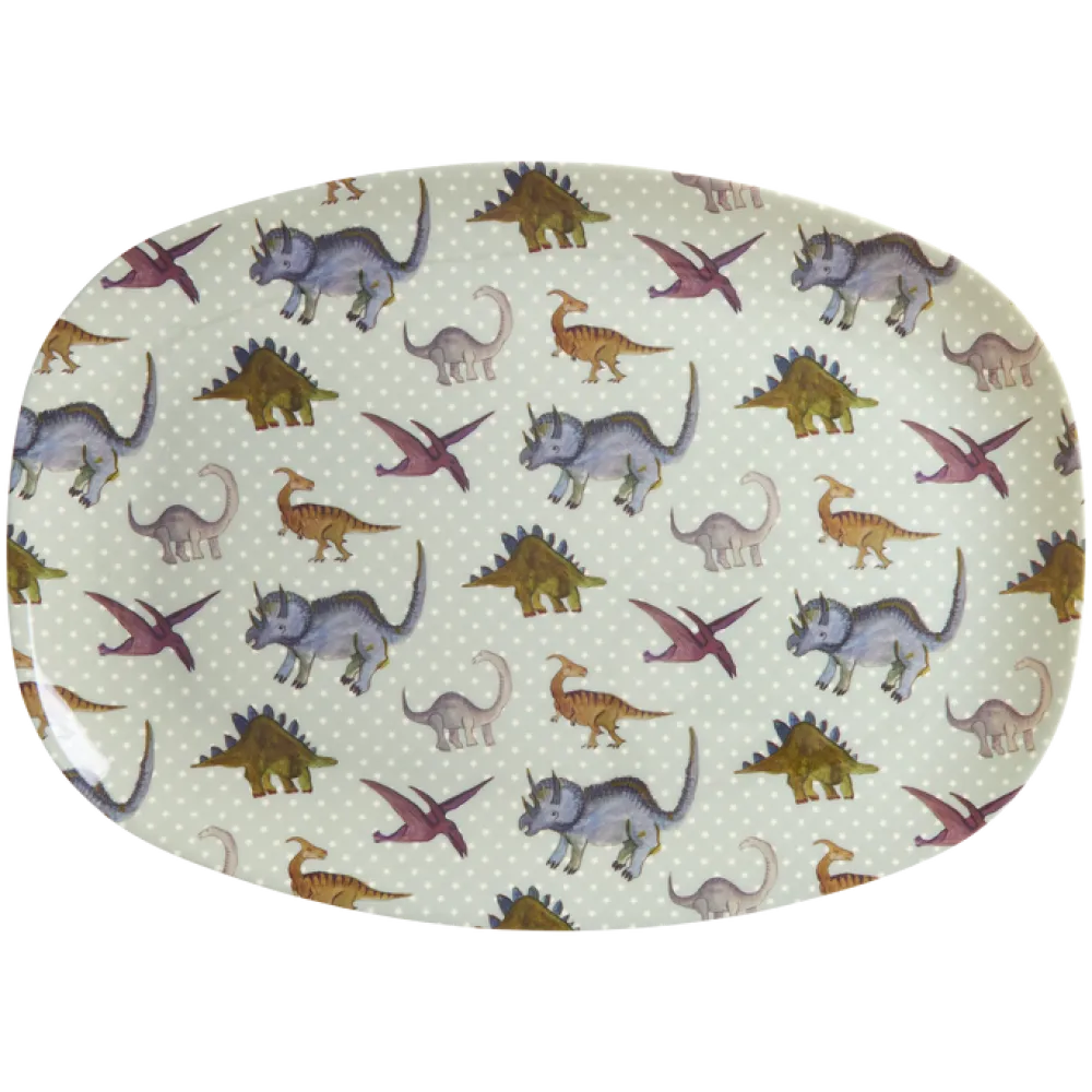 RICE Teller|Geschirr & Tischdeko Skandinavisch-Rechteckig Melamin Kinderteller New Dino Print
